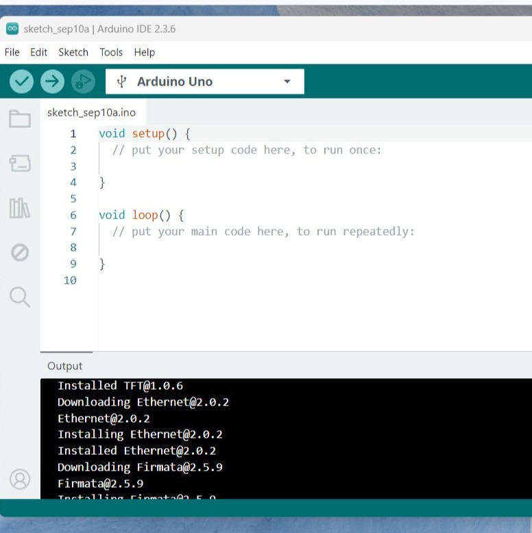 Arduino IDE open as the starting point before the sketch is edited.